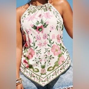 SHEIN Pink and Green Floral Blouse